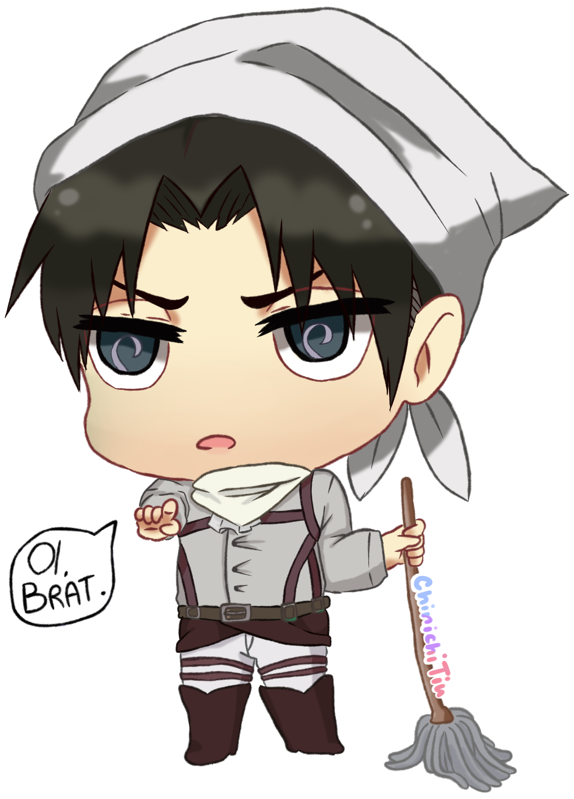 Chibi Levi Ackerman Cleaning PNG