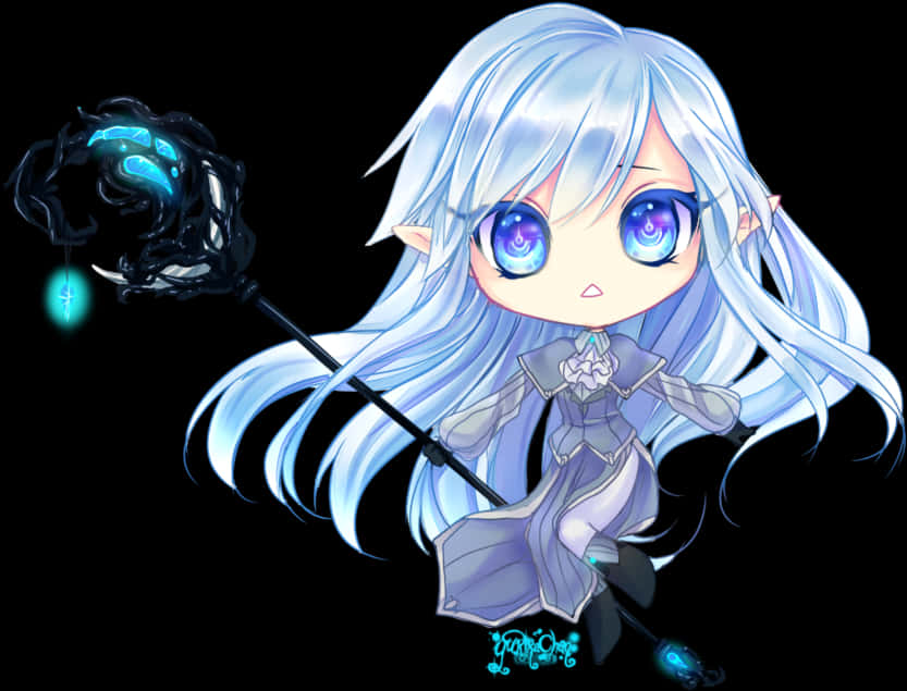 Chibi Magewith Mystical Staff PNG