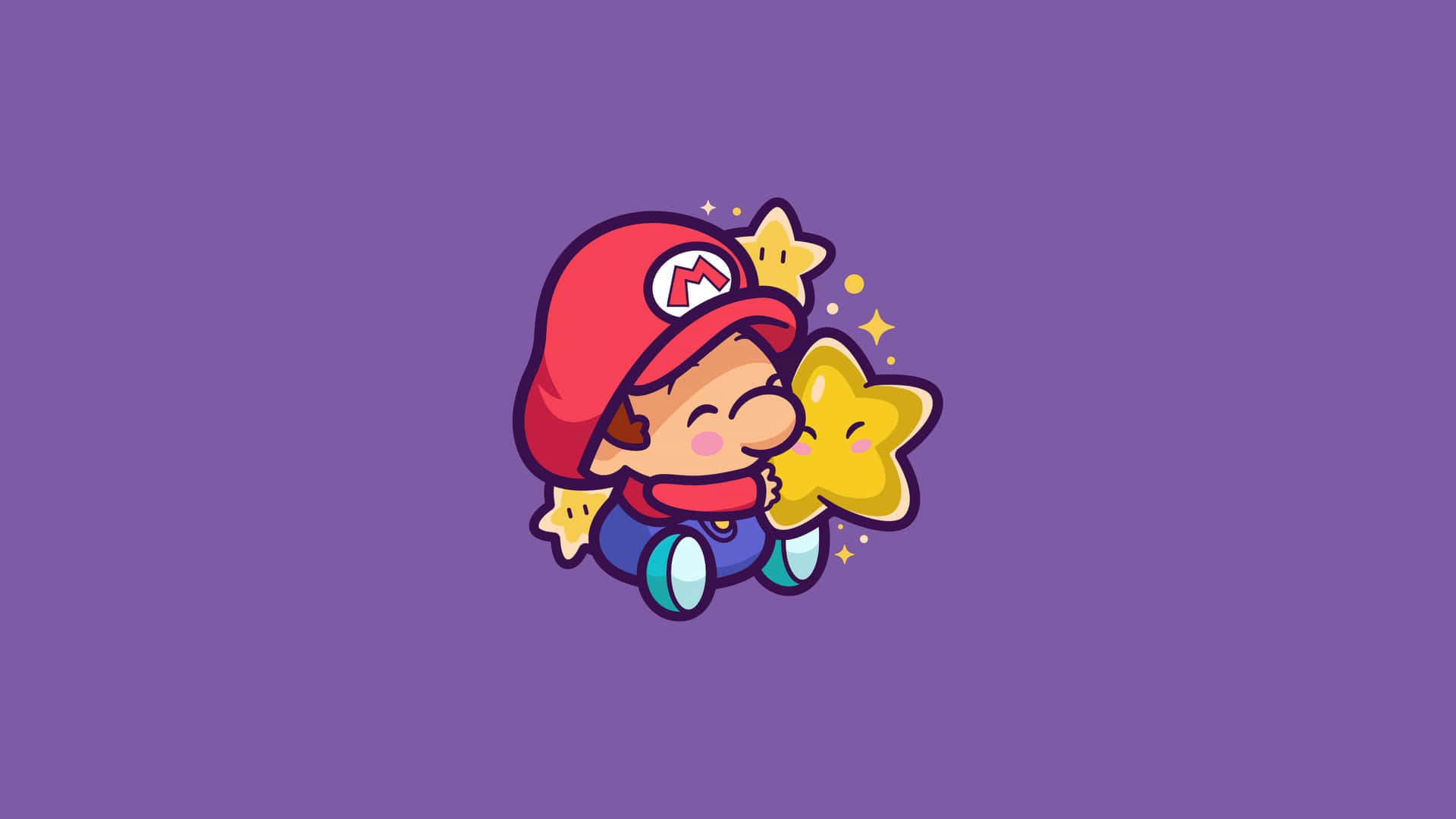 Chibi Mario With Star Illustration Wallpaper