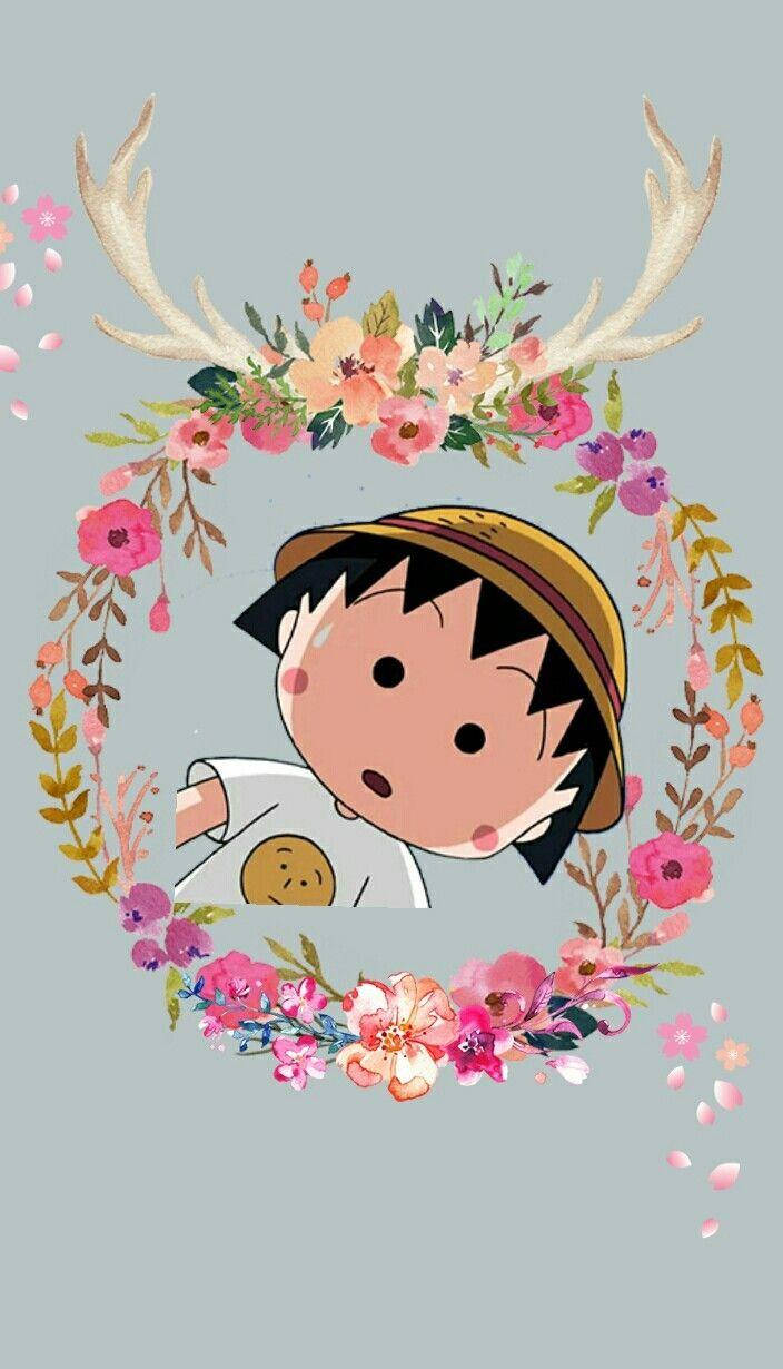 Chibi Maruko Chan Flower Wreath Background