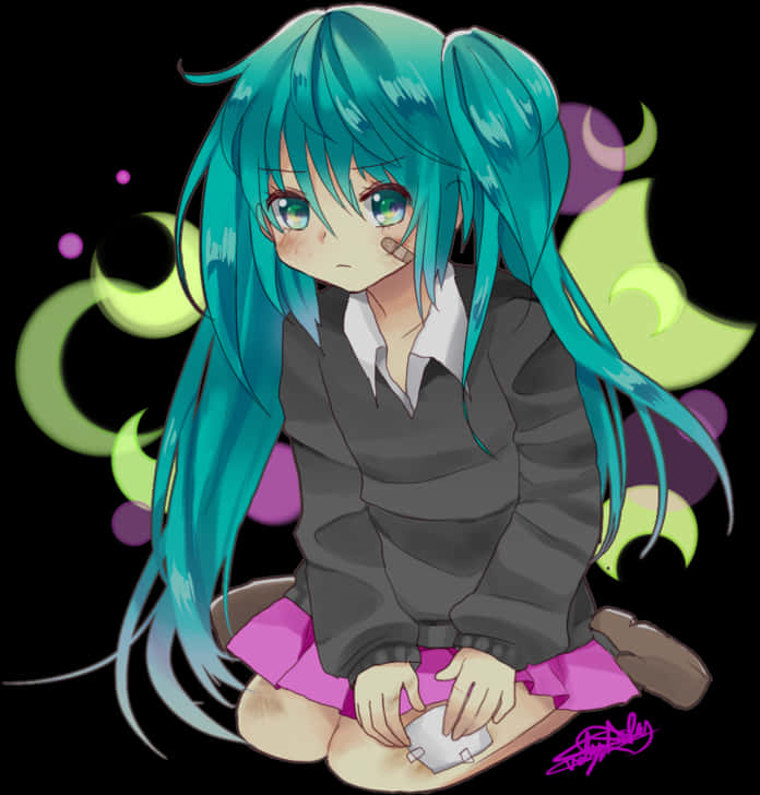 Chibi Miku Sitting Illustration PNG