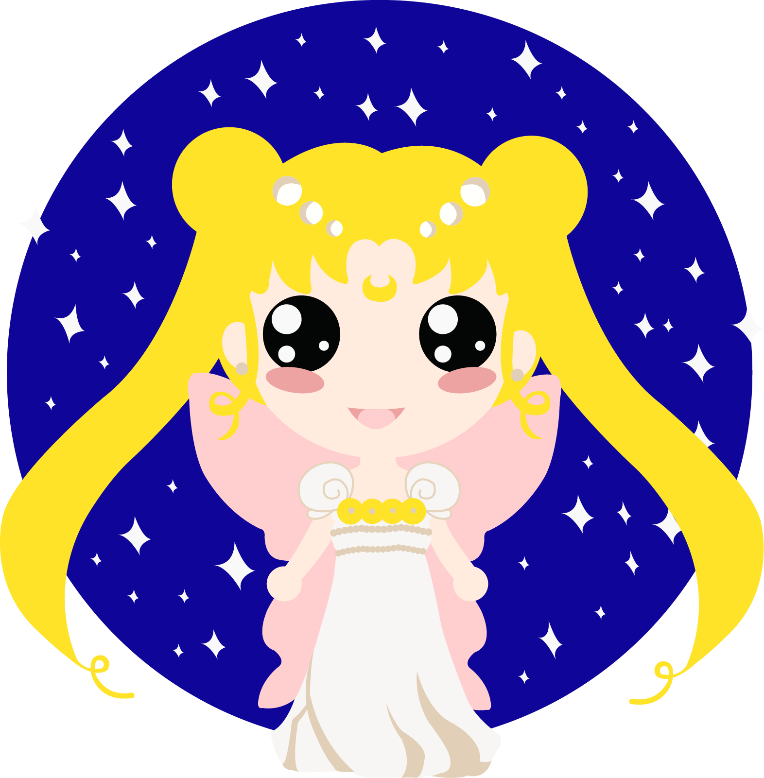 Chibi Moon Character Stars Background PNG