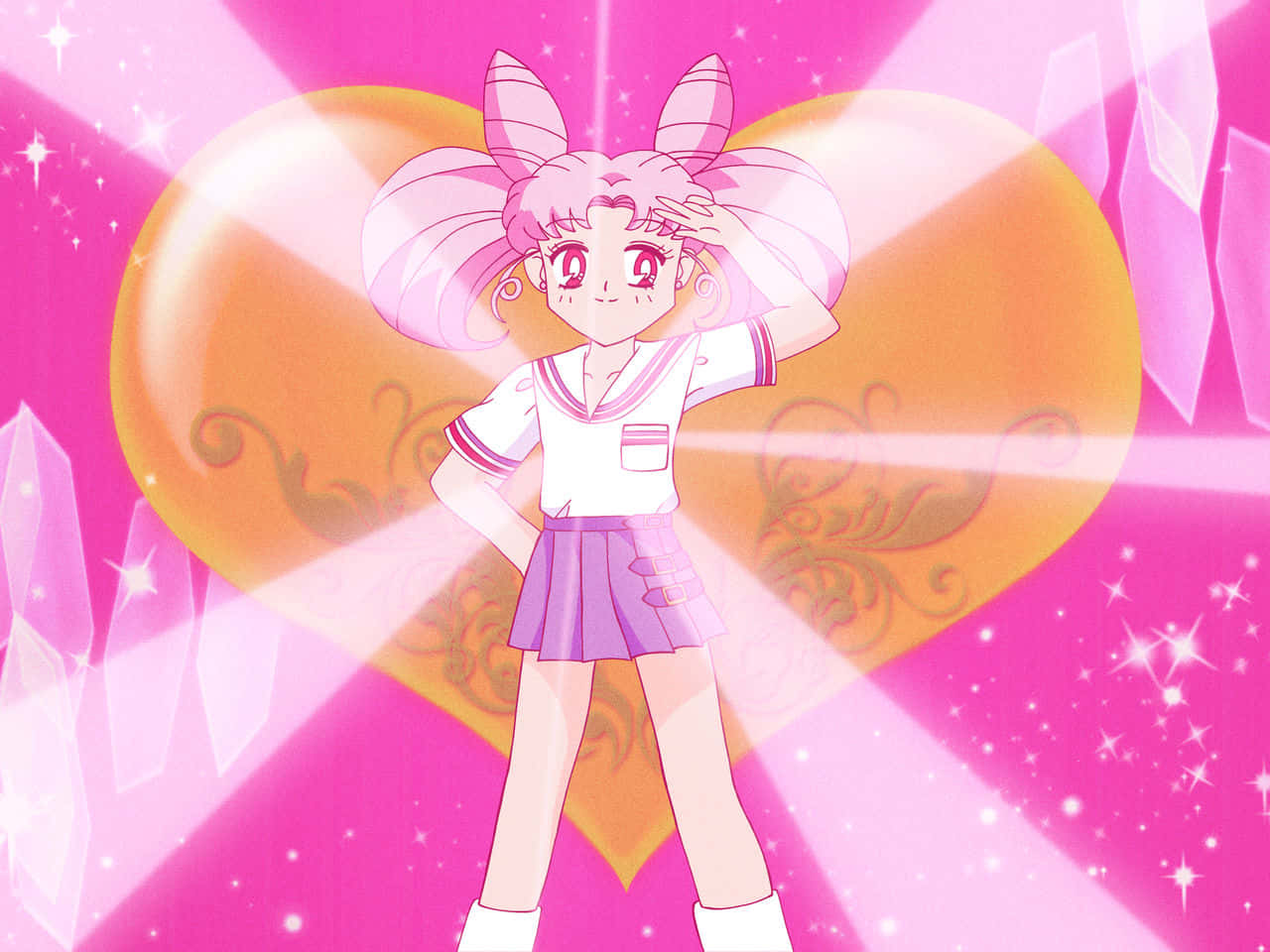Chibi Moon Pink Crystal Background Wallpaper