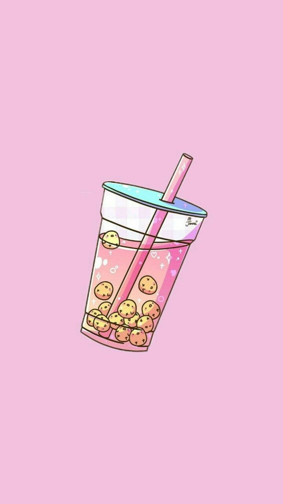 Chibi Pink Bubble Tea Wallpaper