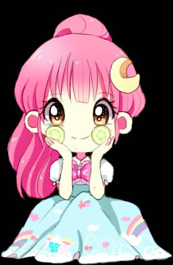 Chibi Pink Haired Anime Girlwith Lemon Eyes PNG