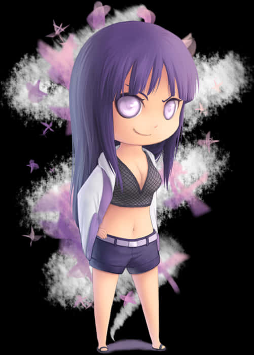 Chibi Purple Haired Anime Character PNG