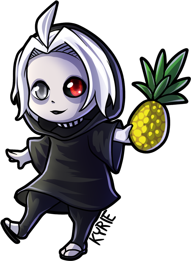 Chibi Robot Holding Pineapple PNG