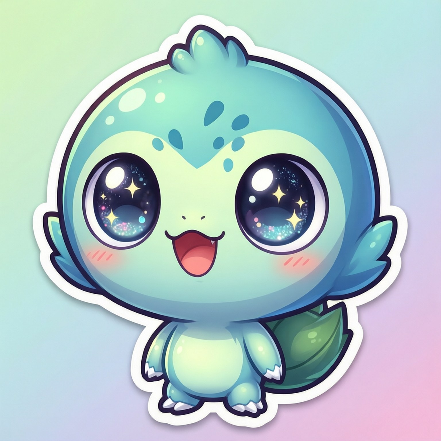 Chibi-stil Sobble med store øjne og pastelbaggrund