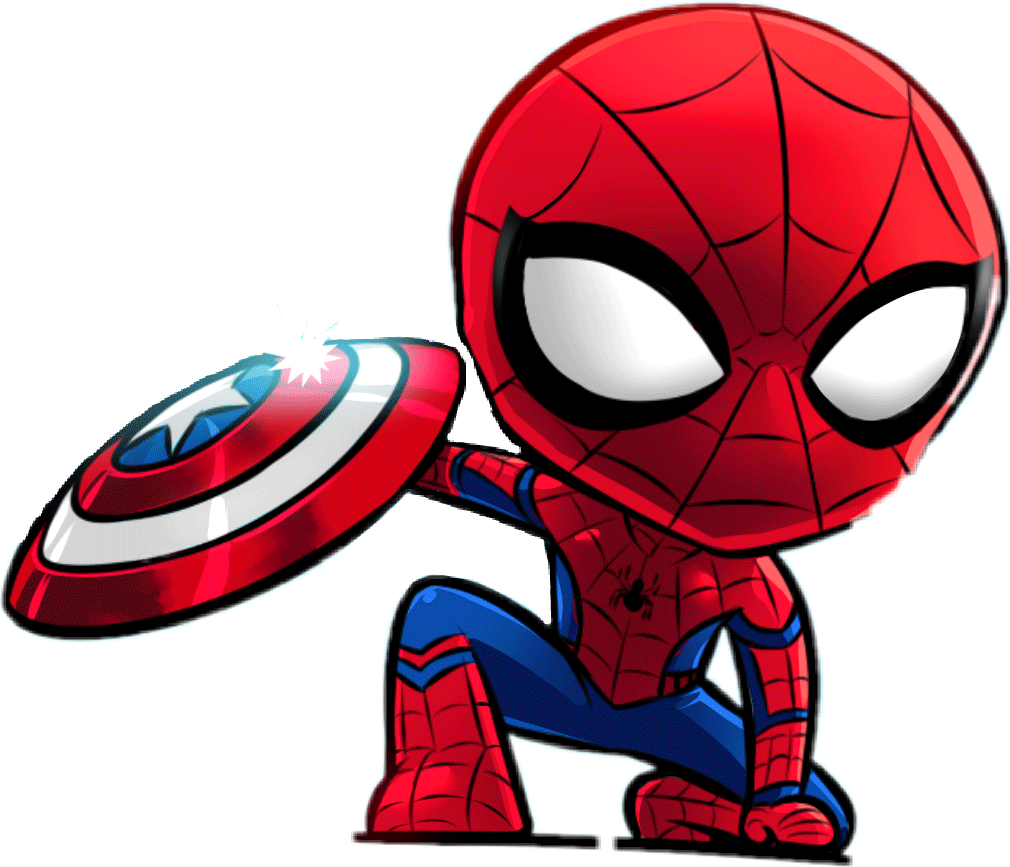 Chibi Spidermanwith Captain America Shield PNG