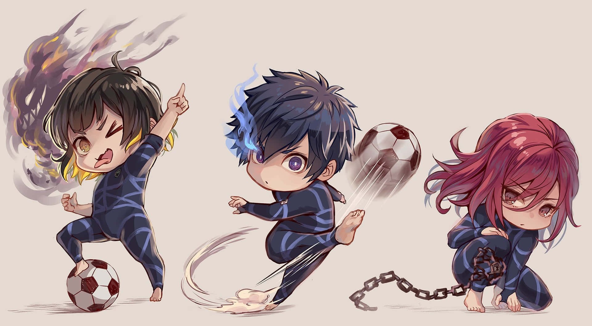 Karakter Blue Lock Gaya Chibi Wallpaper