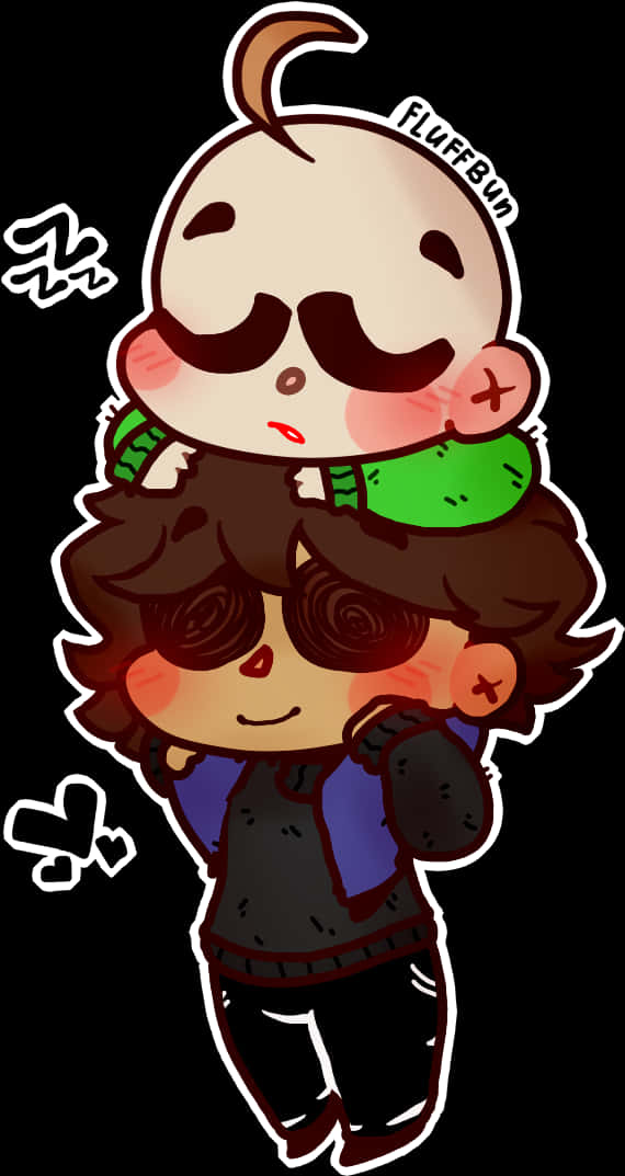 Chibi Style Characters Cuddling PNG