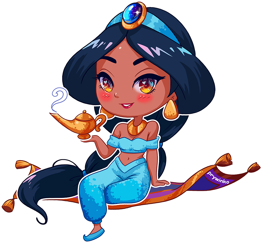 Chibi Style Princess Jasminewith Magic Lamp PNG