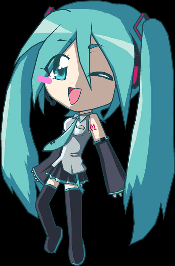 Download Chibi_ Hatsune_ Miku_ Winking | Wallpapers.com