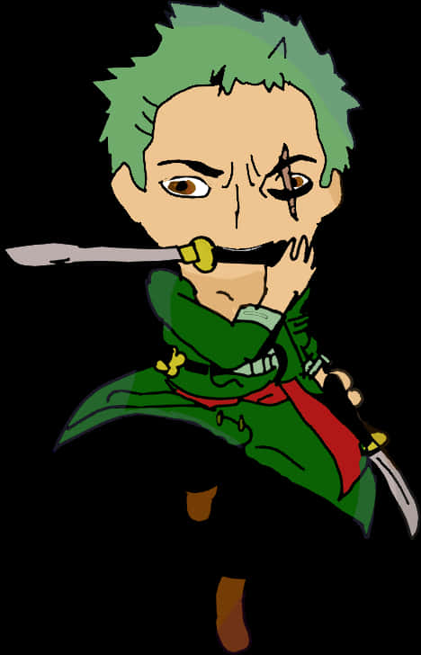 Chibi_ Zoro_ One_ Piece_ Anime_ Character PNG