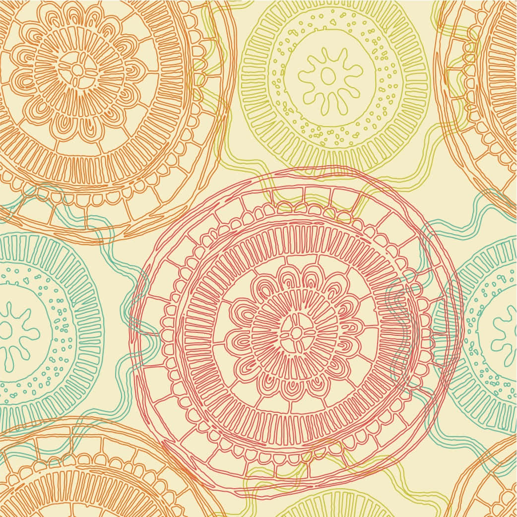 A Colorful Floral Pattern With Circles Wallpaper