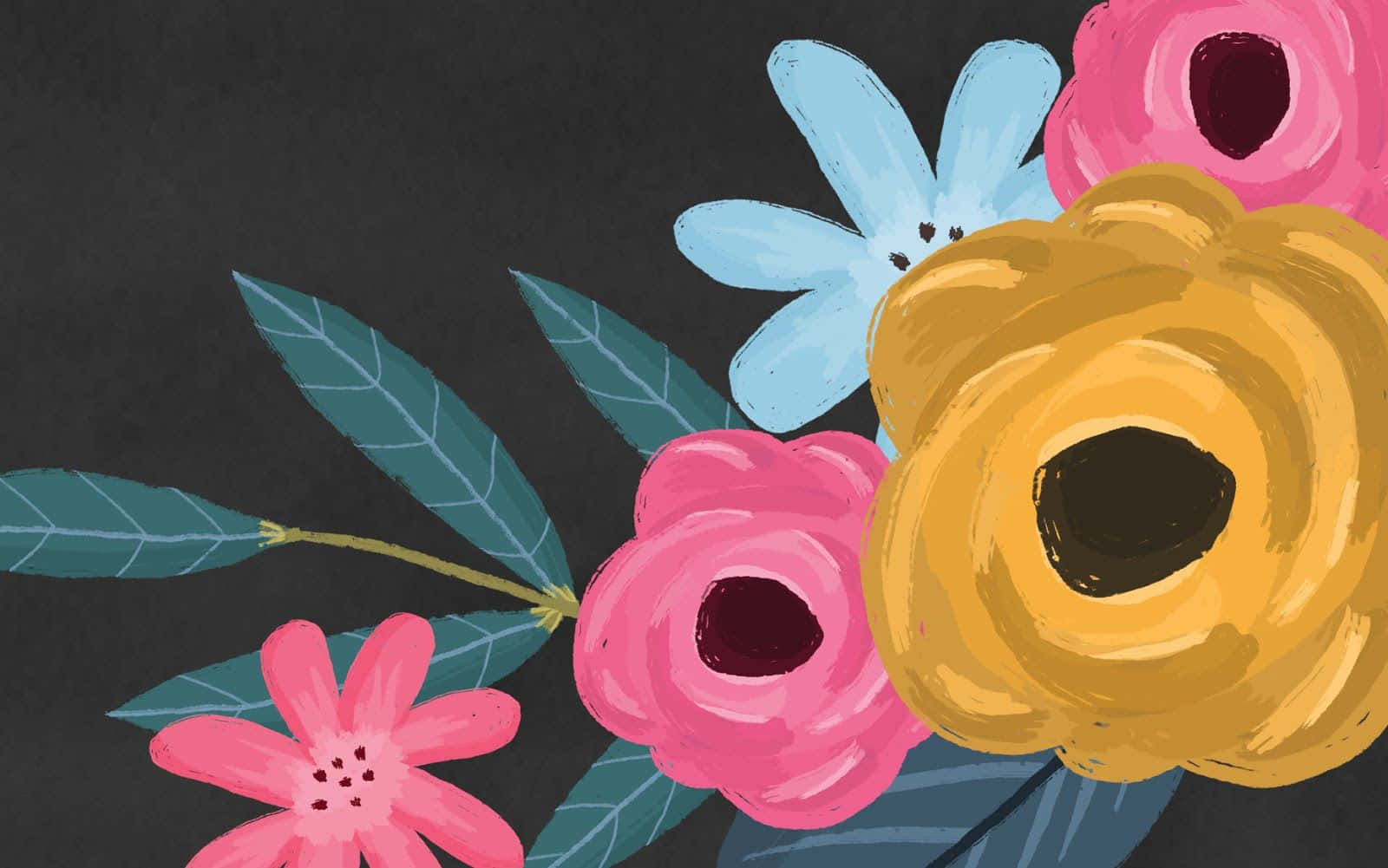 Enfärgglad Teckning Av Blommor På En Svarta Tavlan. Wallpaper