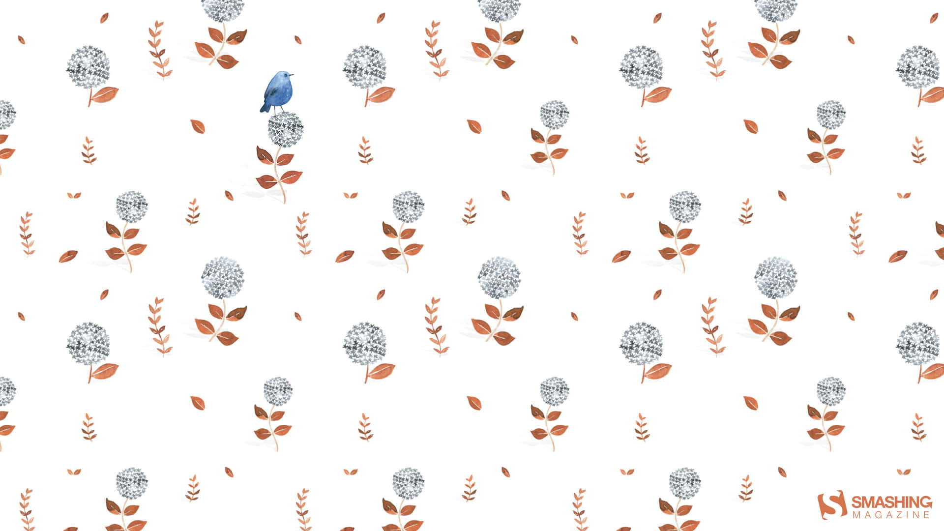 Et mønster med en blå fugl og blade Wallpaper