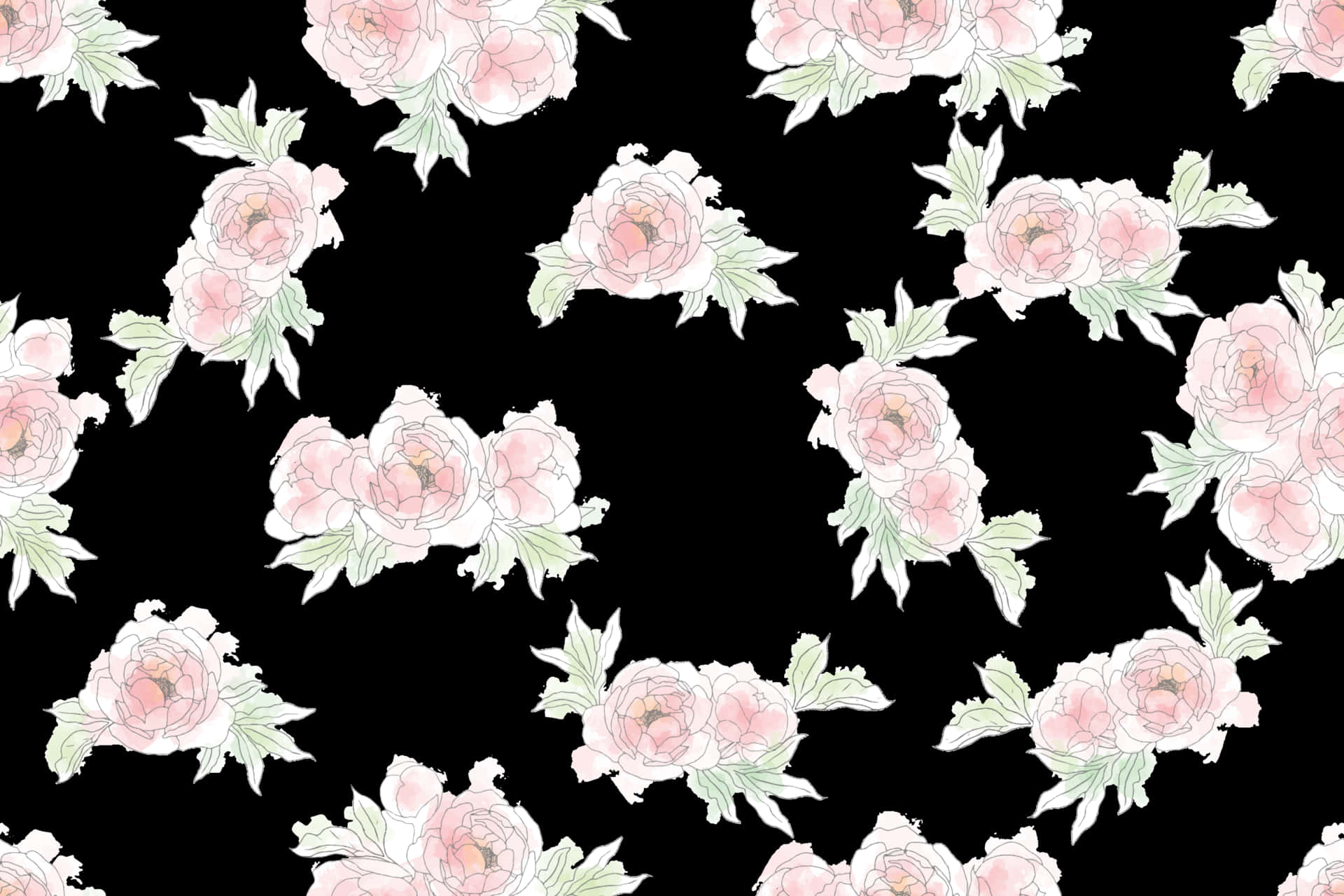 Pink Roses On Black Background Wallpaper