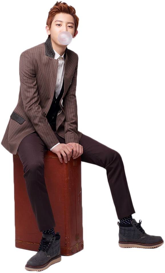 Chic Man Seatedwith Bubblegum PNG