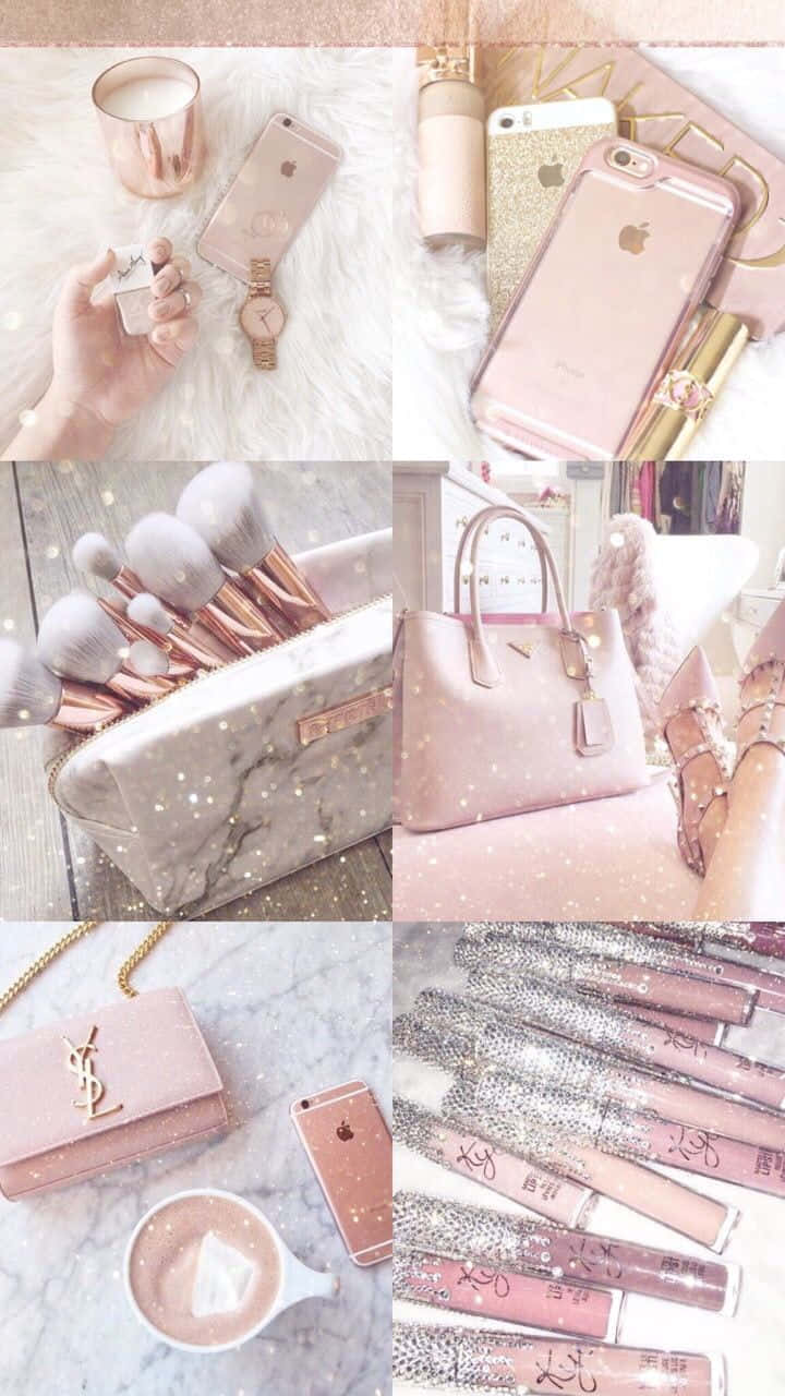 Chic Pink Fashion Accessories Collage Wallpaper
