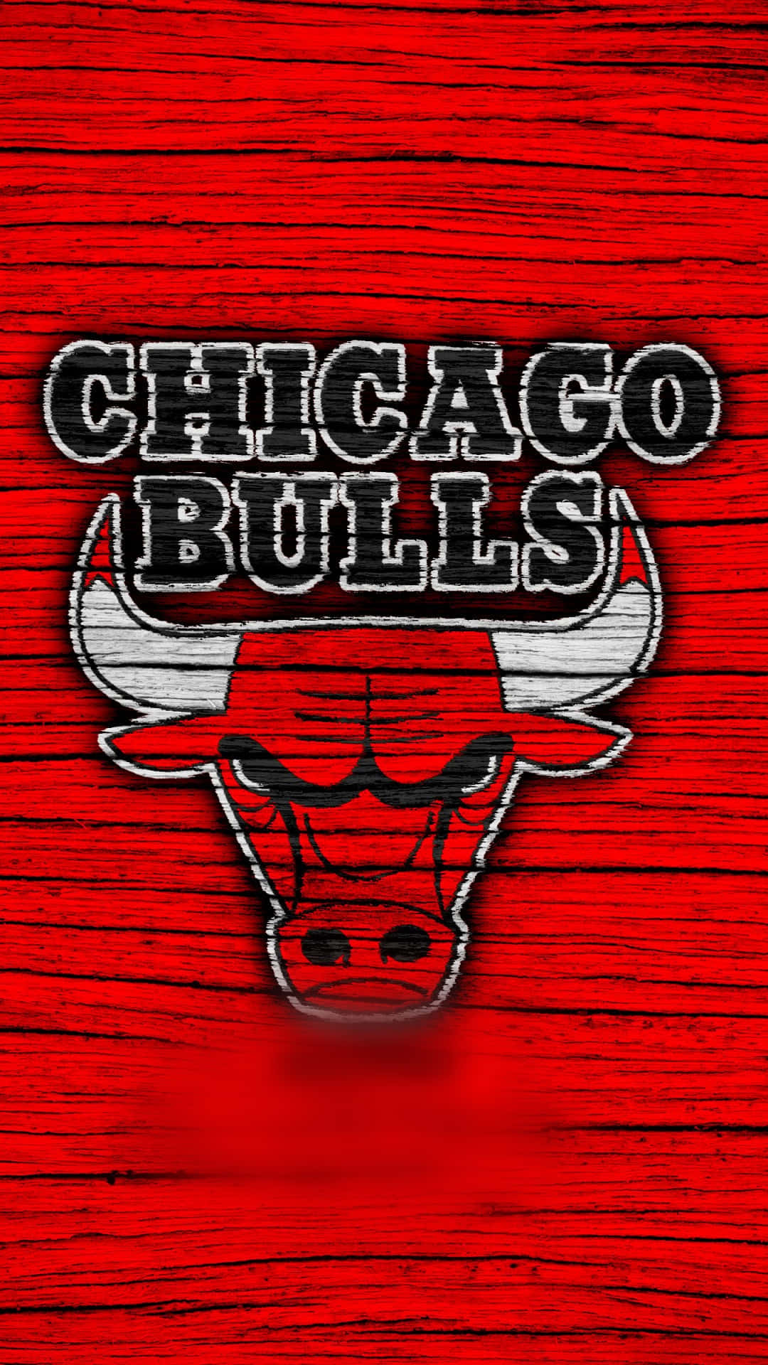 Chicago Bulls On Red Wooden Texture Phone Wallpaper