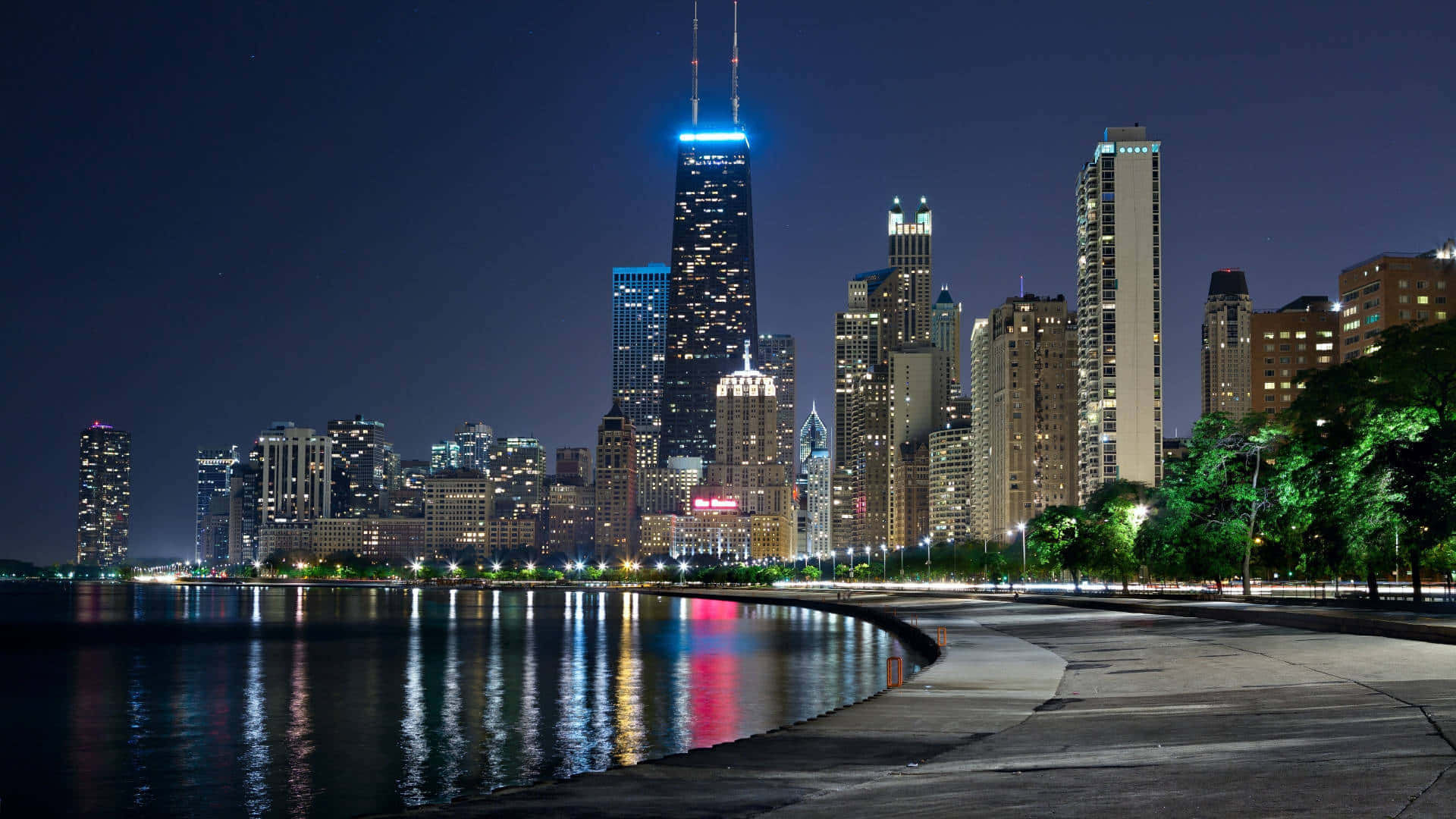Chicago City Night Colorful Lights Wallpaper