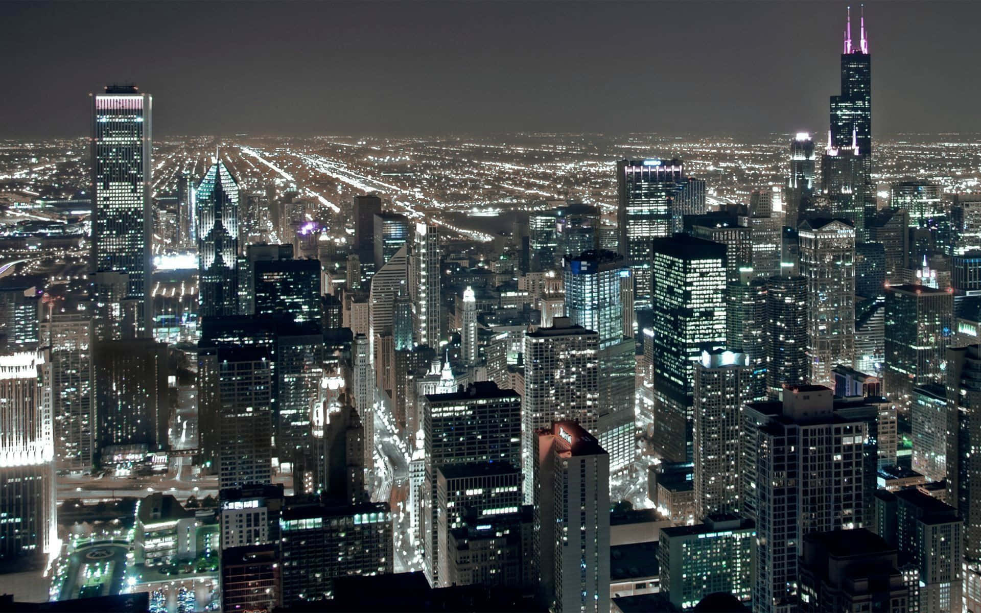 Chicago City Night Dark Skyline Wallpaper