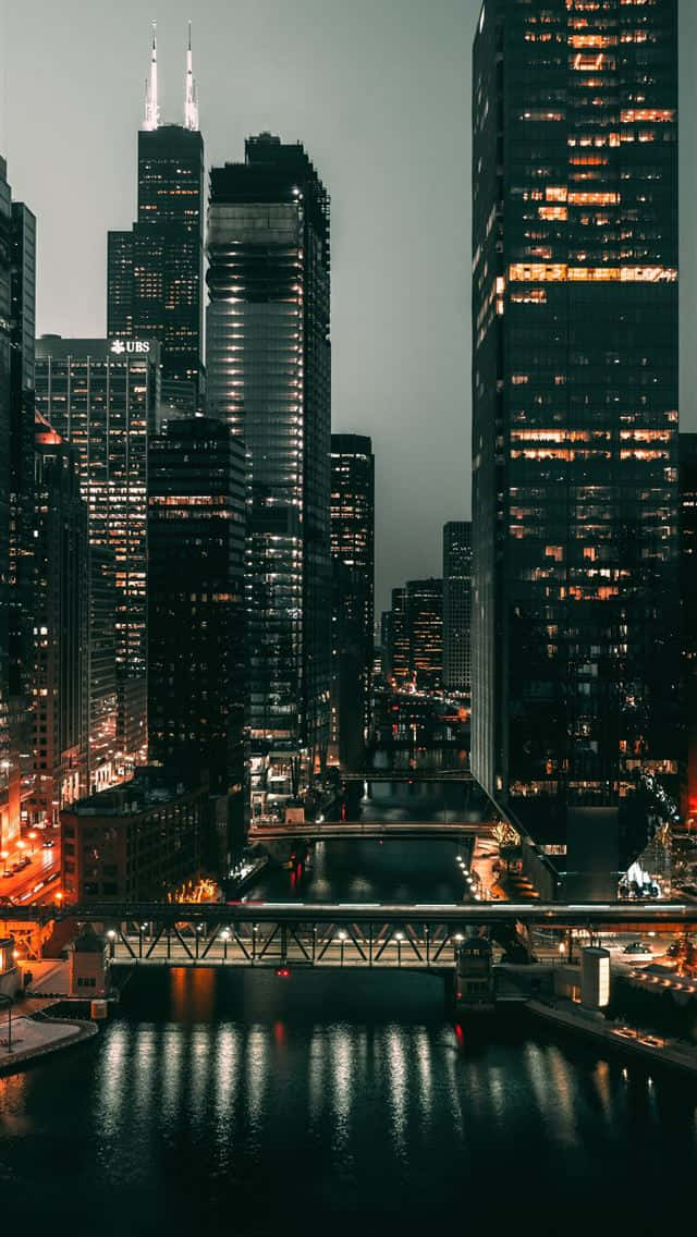Chicago City Night Dark Buildings Wallpaper
