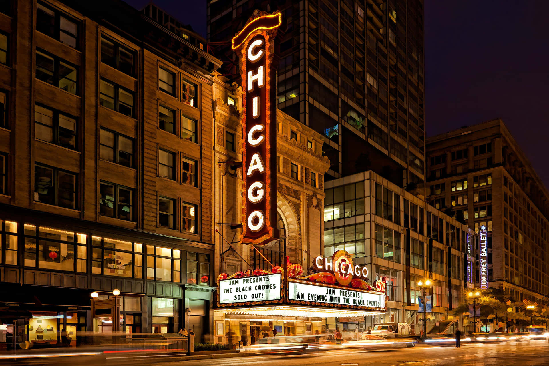 Chicagociudad Noche Gran Letrero Fondo de pantalla