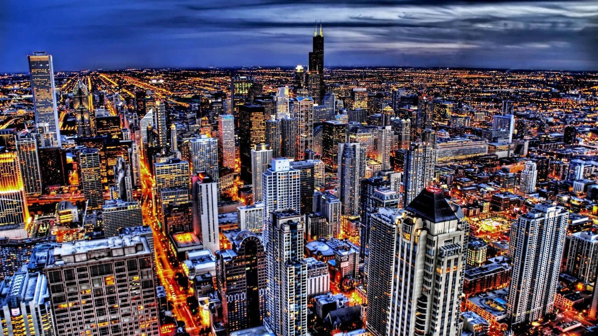 Panoramadella Città Di Chicago Di Notte Sfondo