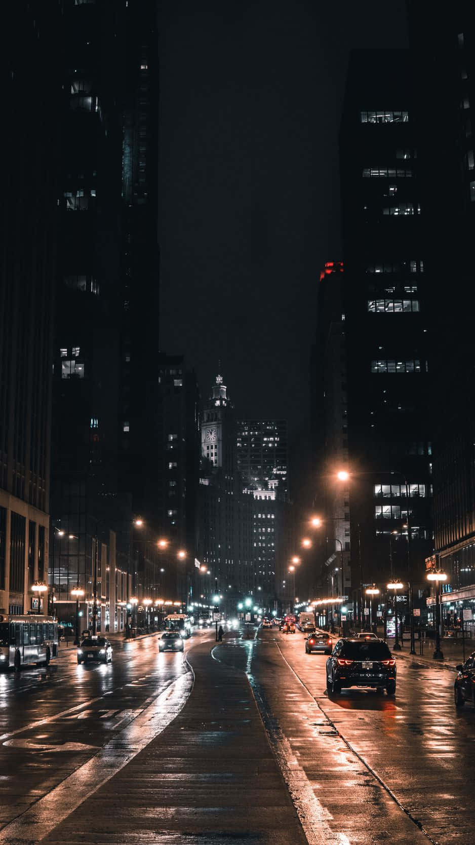 Njutav Den Fantastiska Skyline-bilden Av Chicago På Natten. Wallpaper
