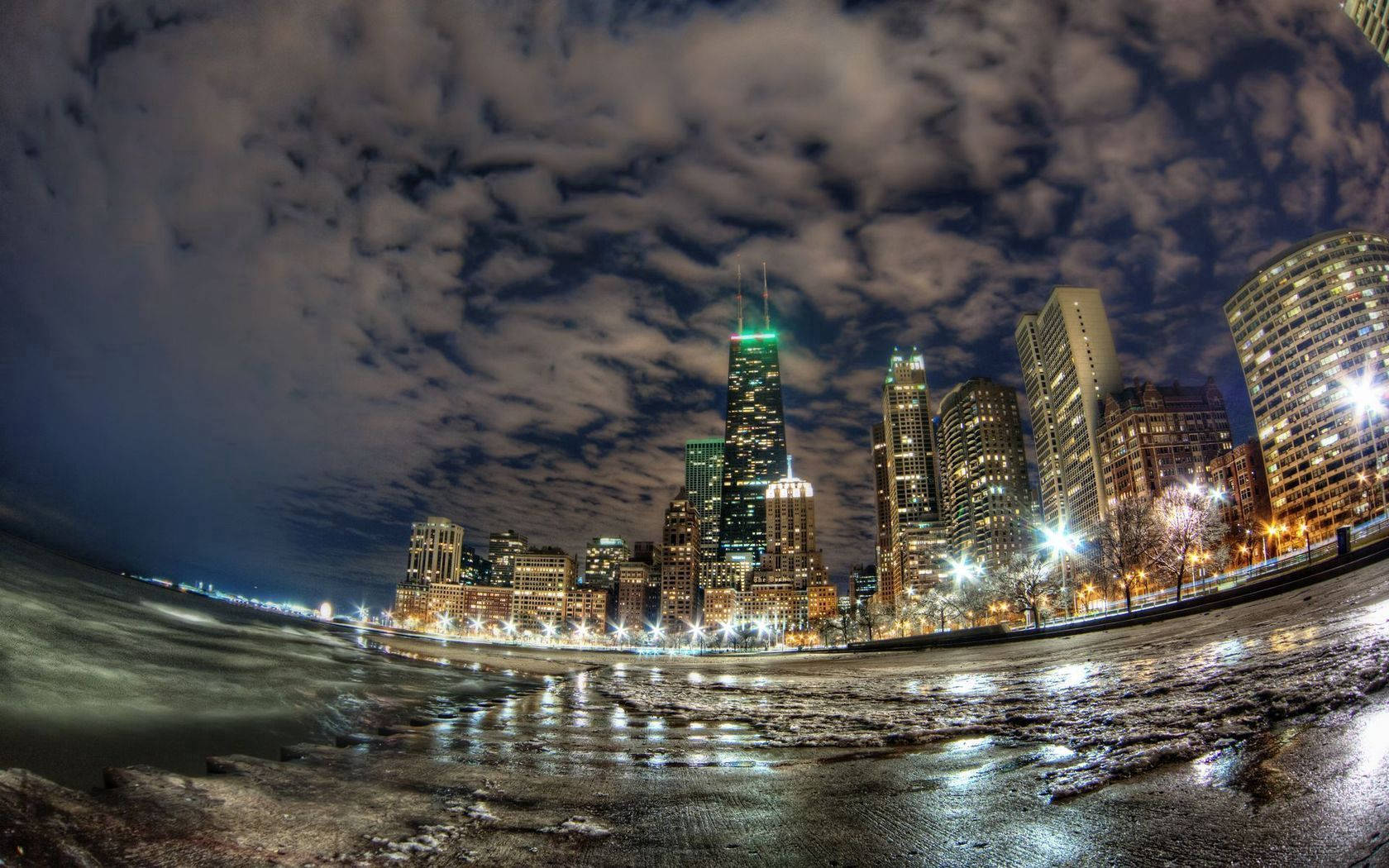 Colpo Panoramico Della Costa Di Chicago Sfondo