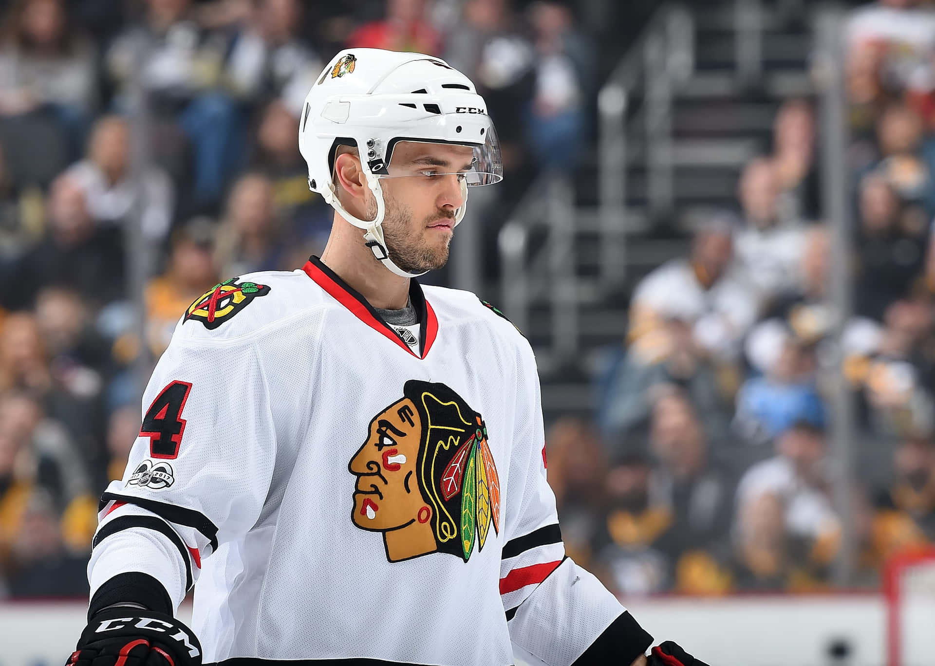 Exceptional Defenseman Marc-Edouard Vlasic of the Chicago Hawks In-Game Action Wallpaper