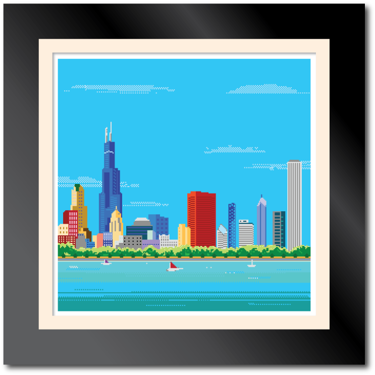 Chicago Pixel Art Skyline PNG