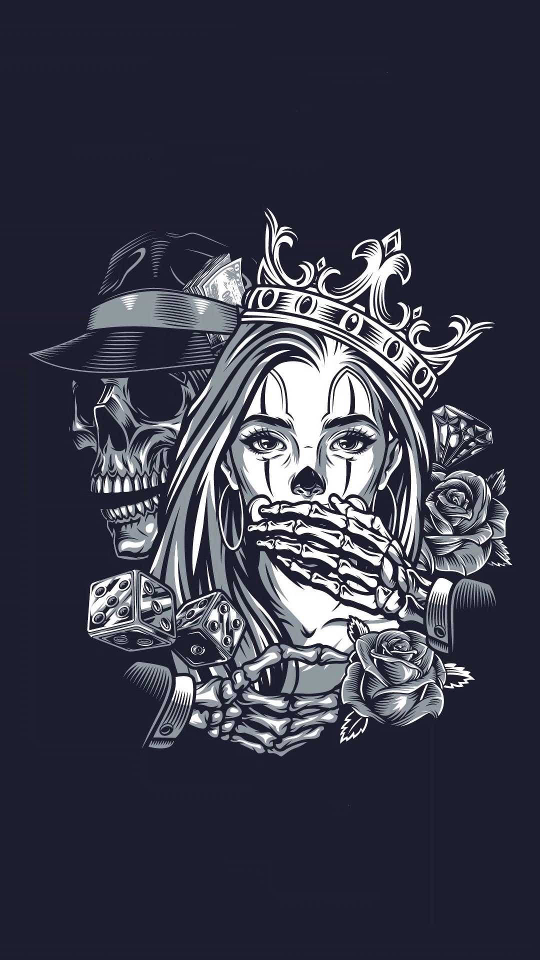 Chicano Style Skull And Girl