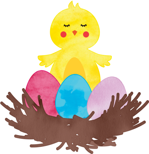 Chick In Nest With Colorful Eggs PNG