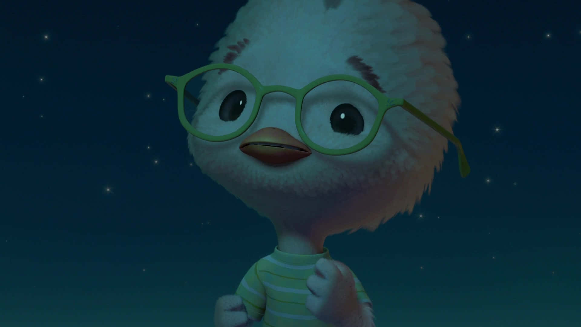 A Cartoon Chicken With Glasses Standing In The Night Sky