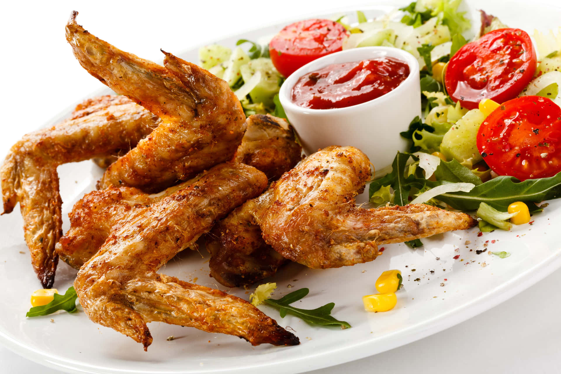 Chicken Wings Red Dip Side Of Salad Picture
