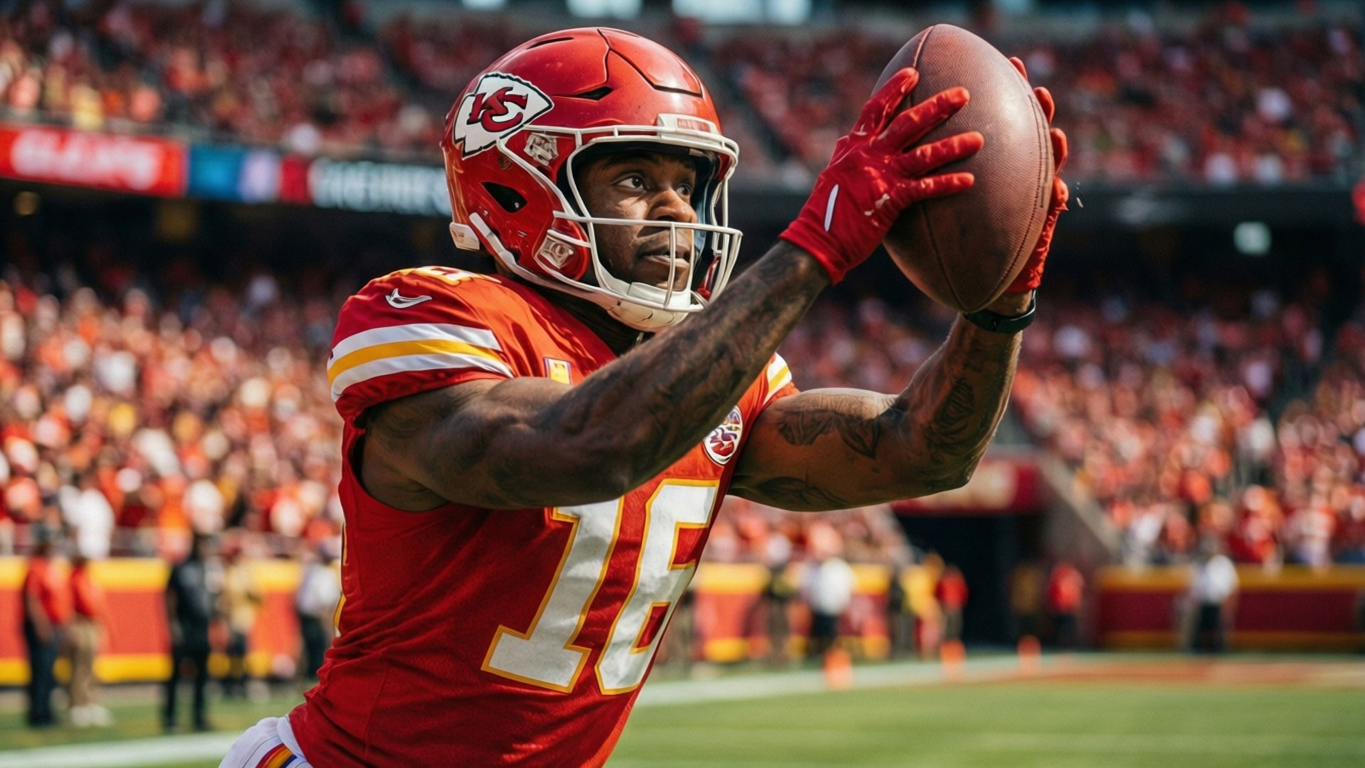 Justyn Ross laver en spektakulær fangst for Kansas City Chiefs i en dagkamp.