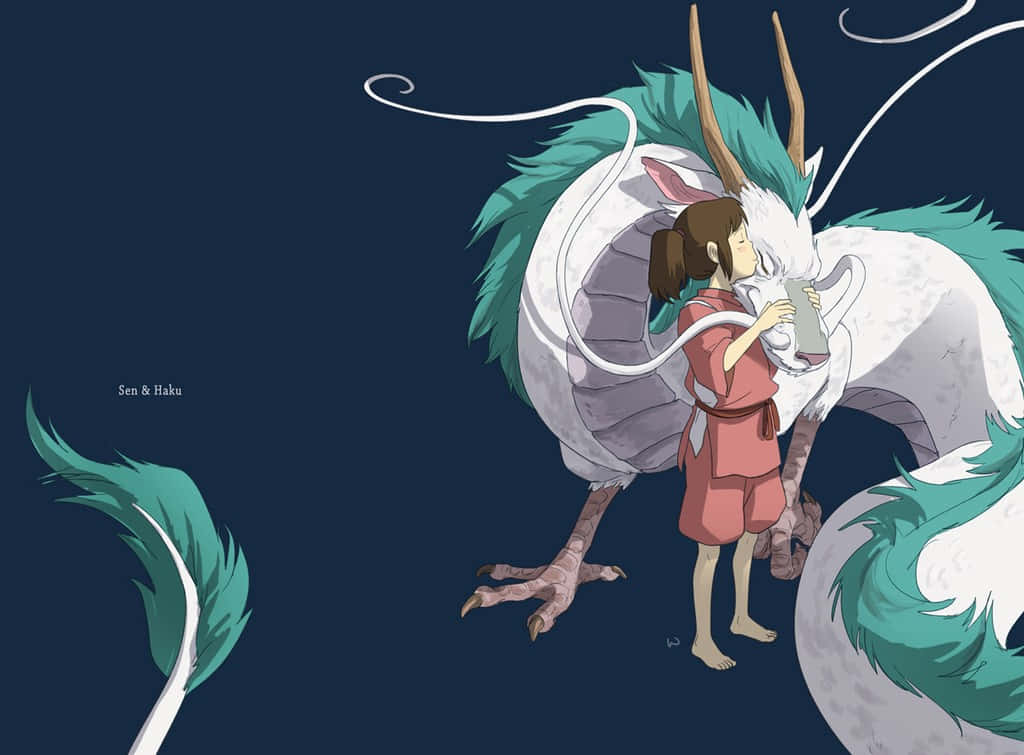Chihiro Hugging Dragon In Sen To Chihiro No Kamikakushi Wallpaper