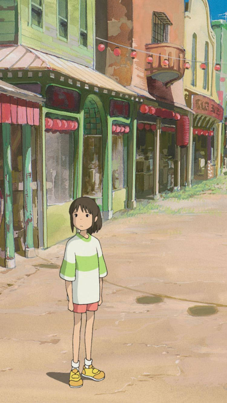 Chihiro In Empty Market Spirited Away Background