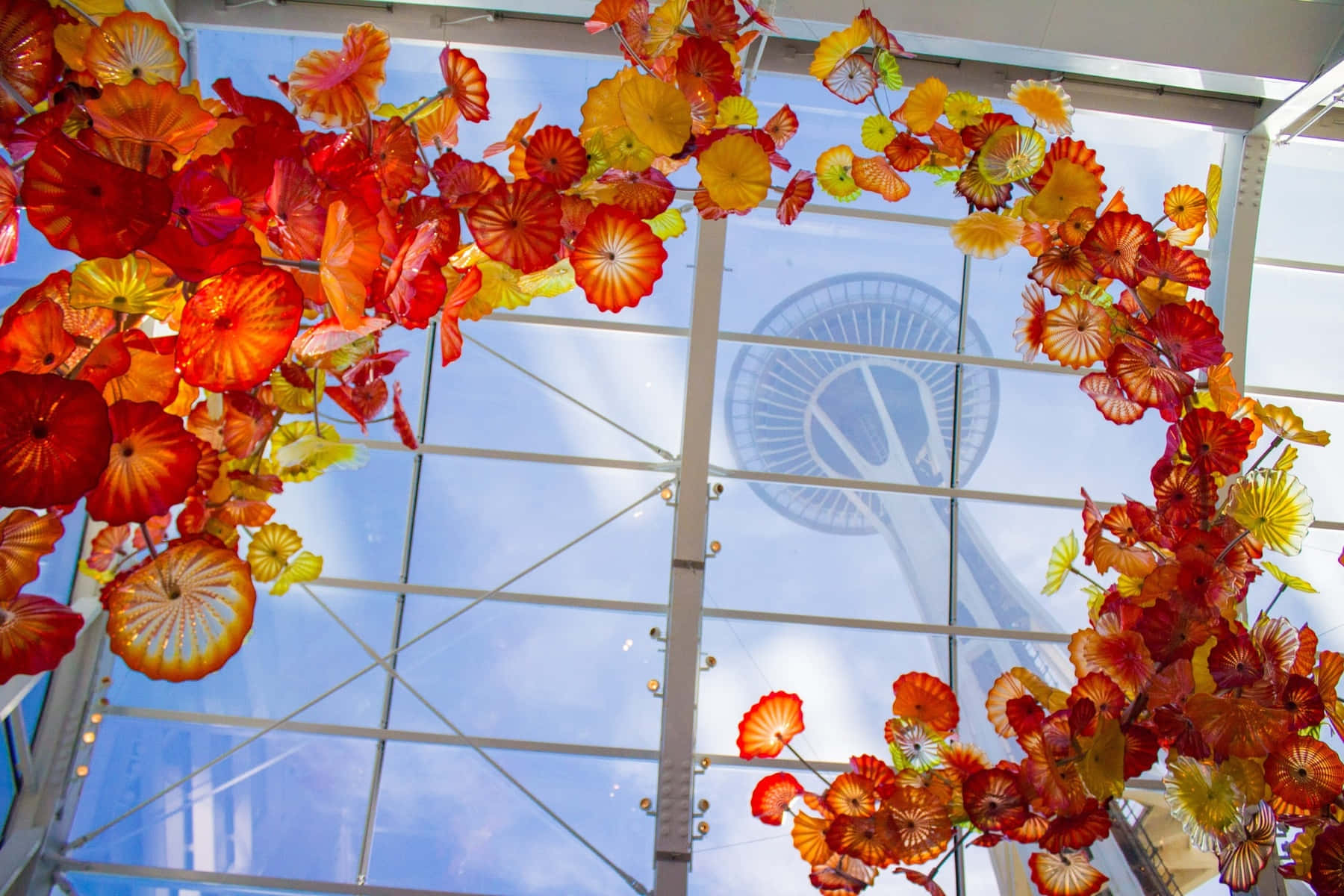 Chihuly Glass Flowers Space Needle View Wallpaper