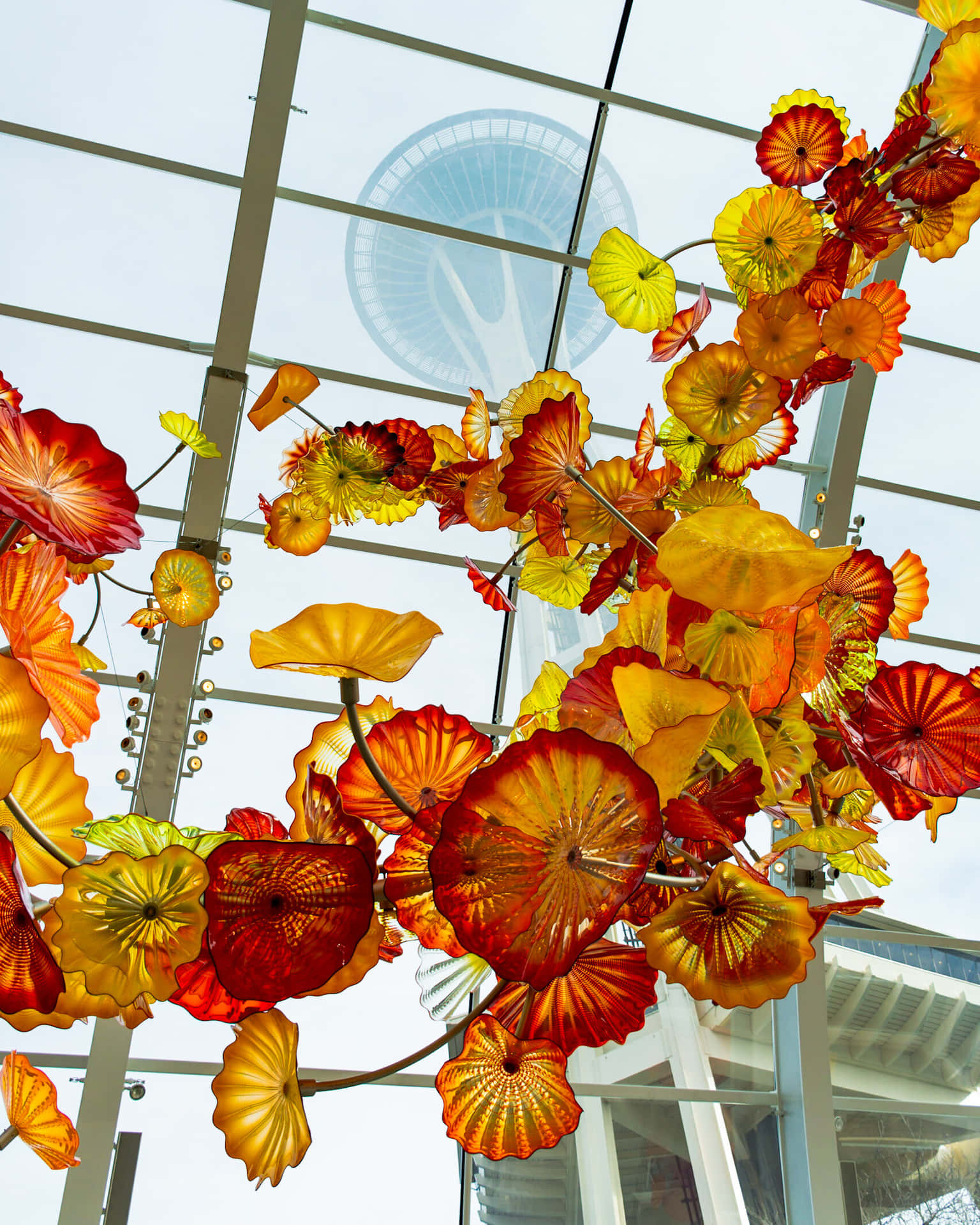 Chihuly Glass Flowers Under Space Needle Wallpaper