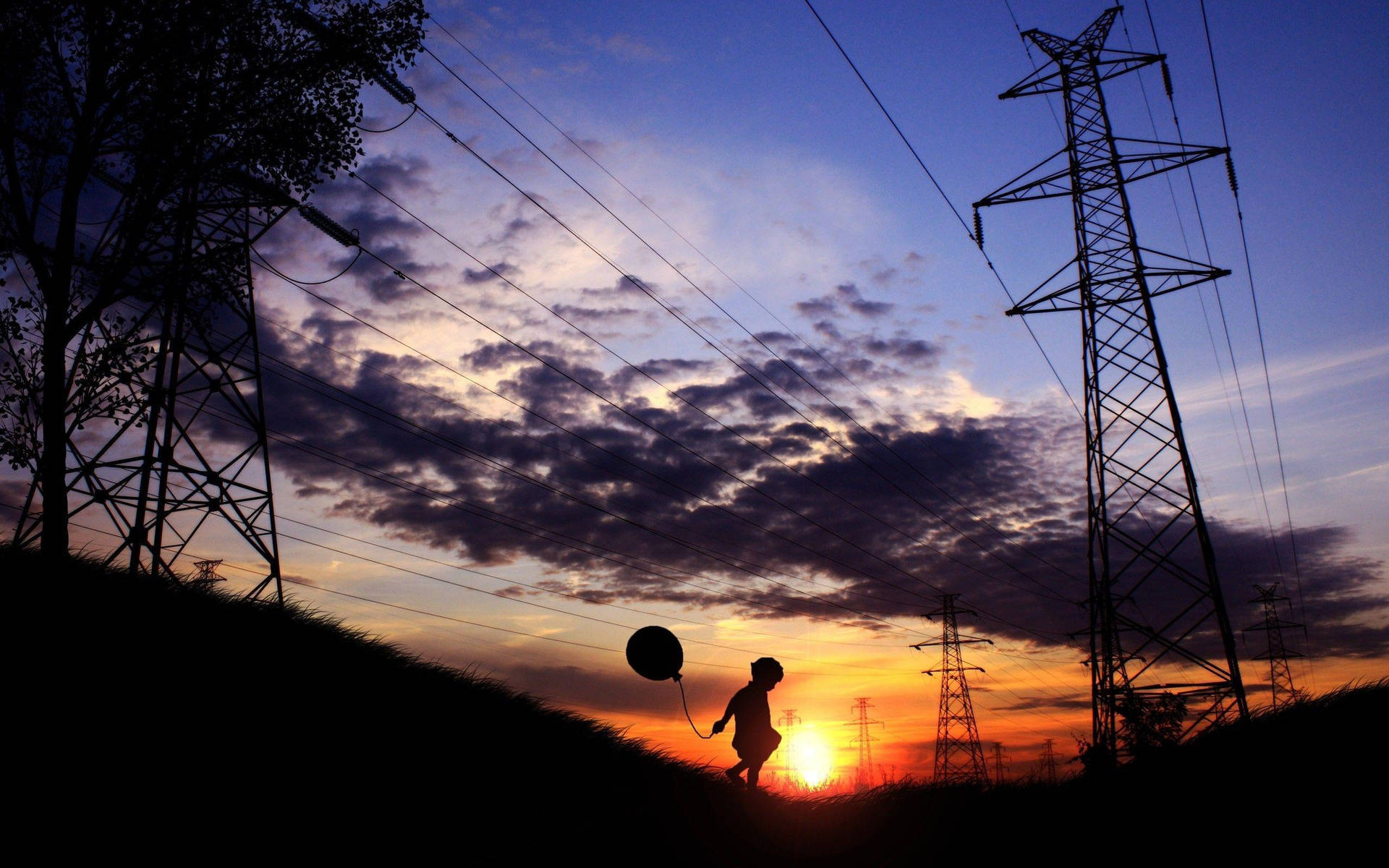 Child And Electricity Towers Wallpaper