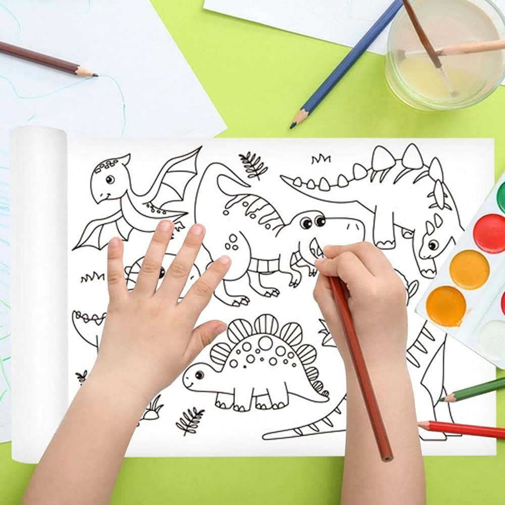 Child Coloring Dinosaur Educational Activity Wallpaper