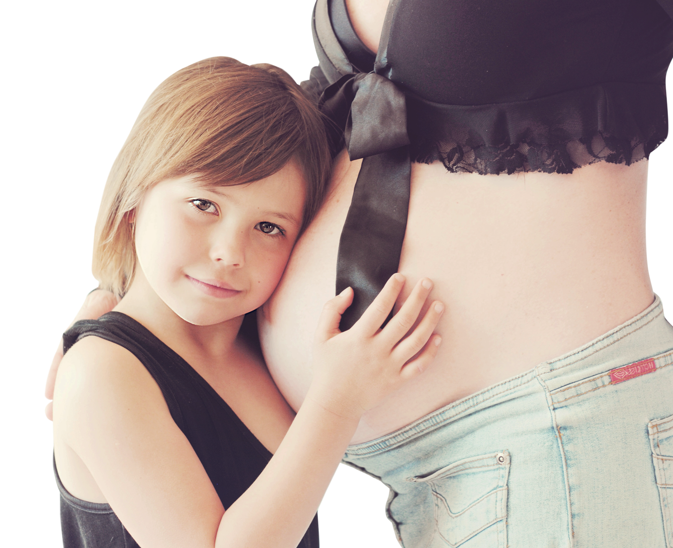 Child Embracing Pregnant Mother Belly PNG