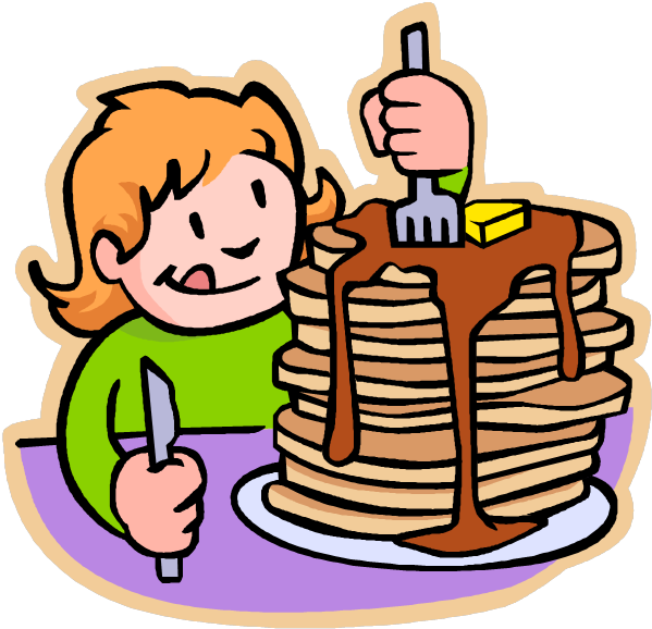 Child Enjoying Giant Pancake Stack PNG