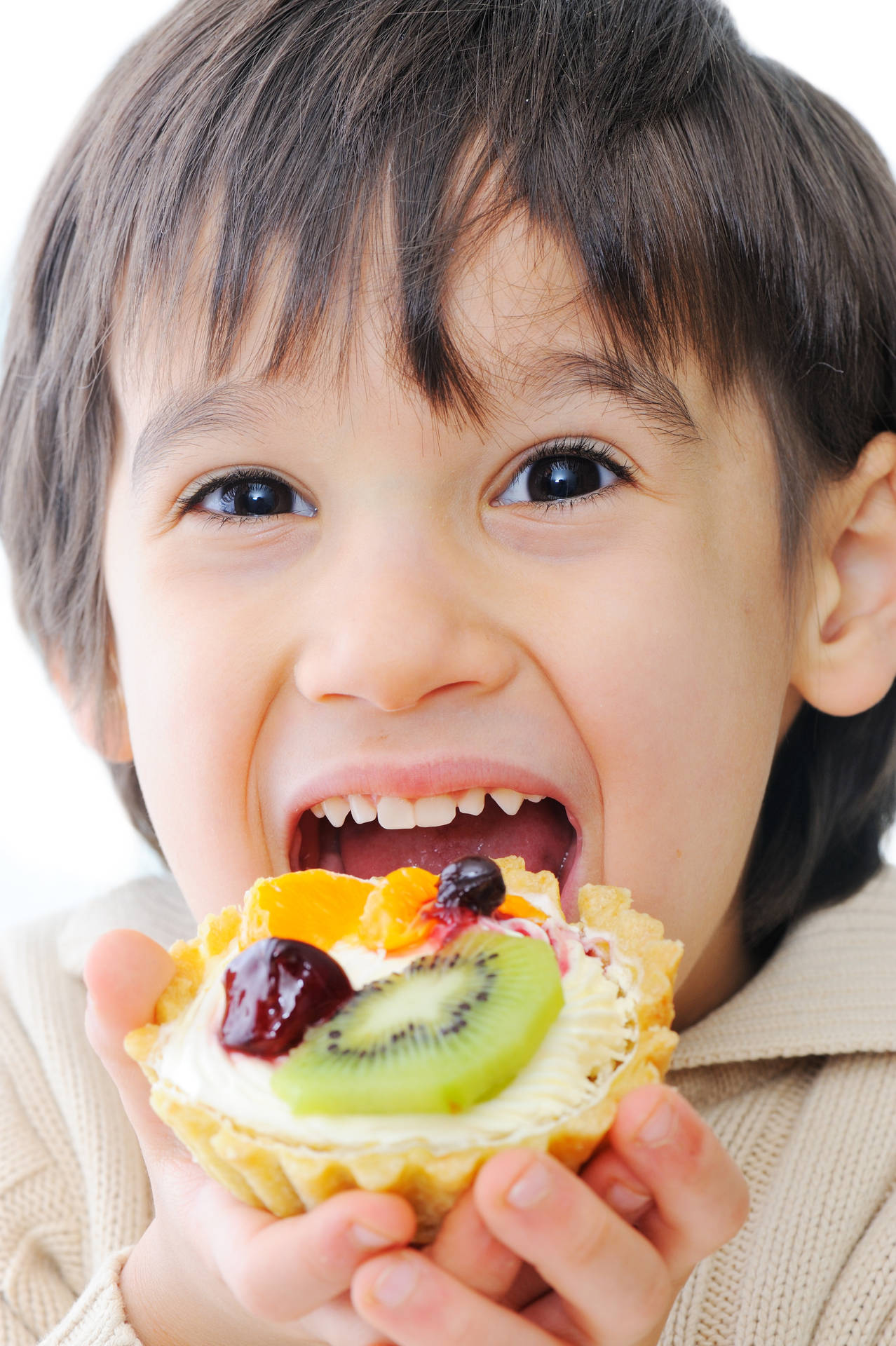 Child Enjoying Tasty Dessert Tart Wallpaper