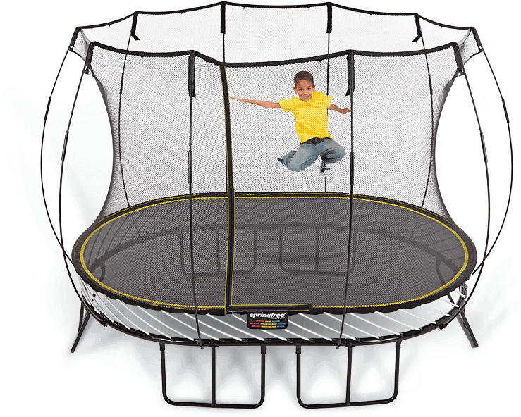 Child Jumpingon Safety Net Trampoline PNG