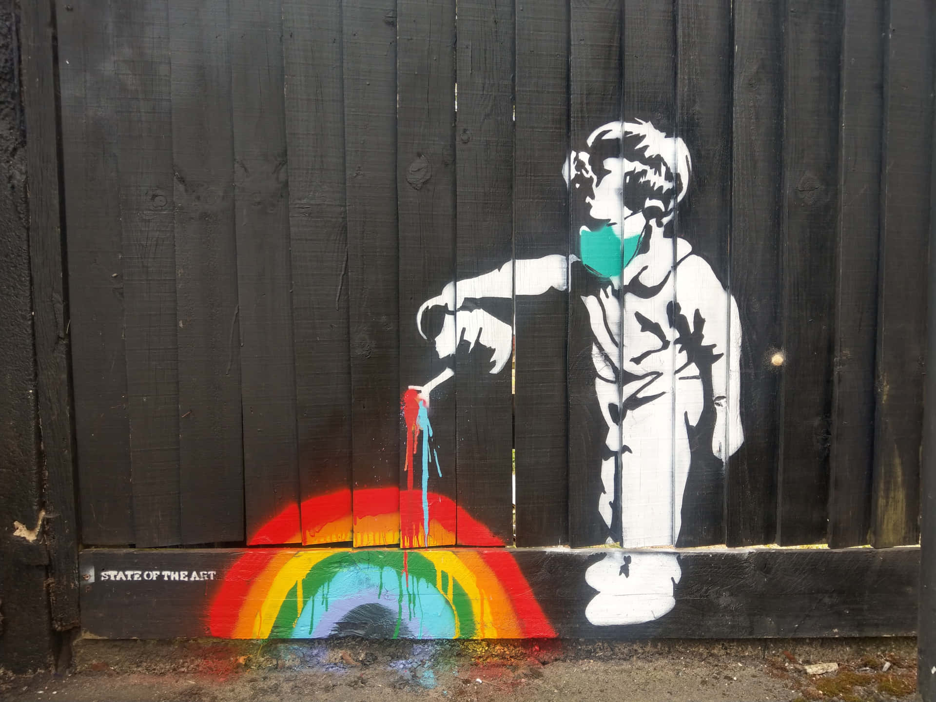 Child Painting Rainbow Graffiti Wallpaper